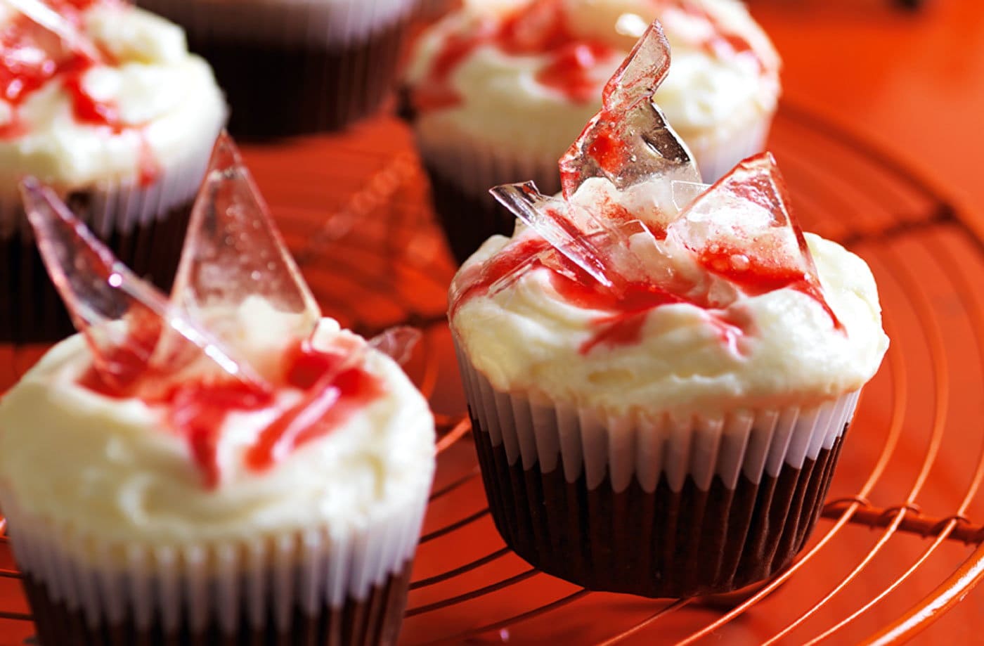 Red velvet broken glass cupcakes