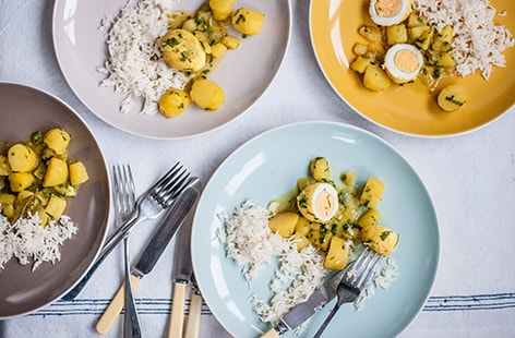 Image of "Adam Bennett's Asha's egg curry with basmati rice"