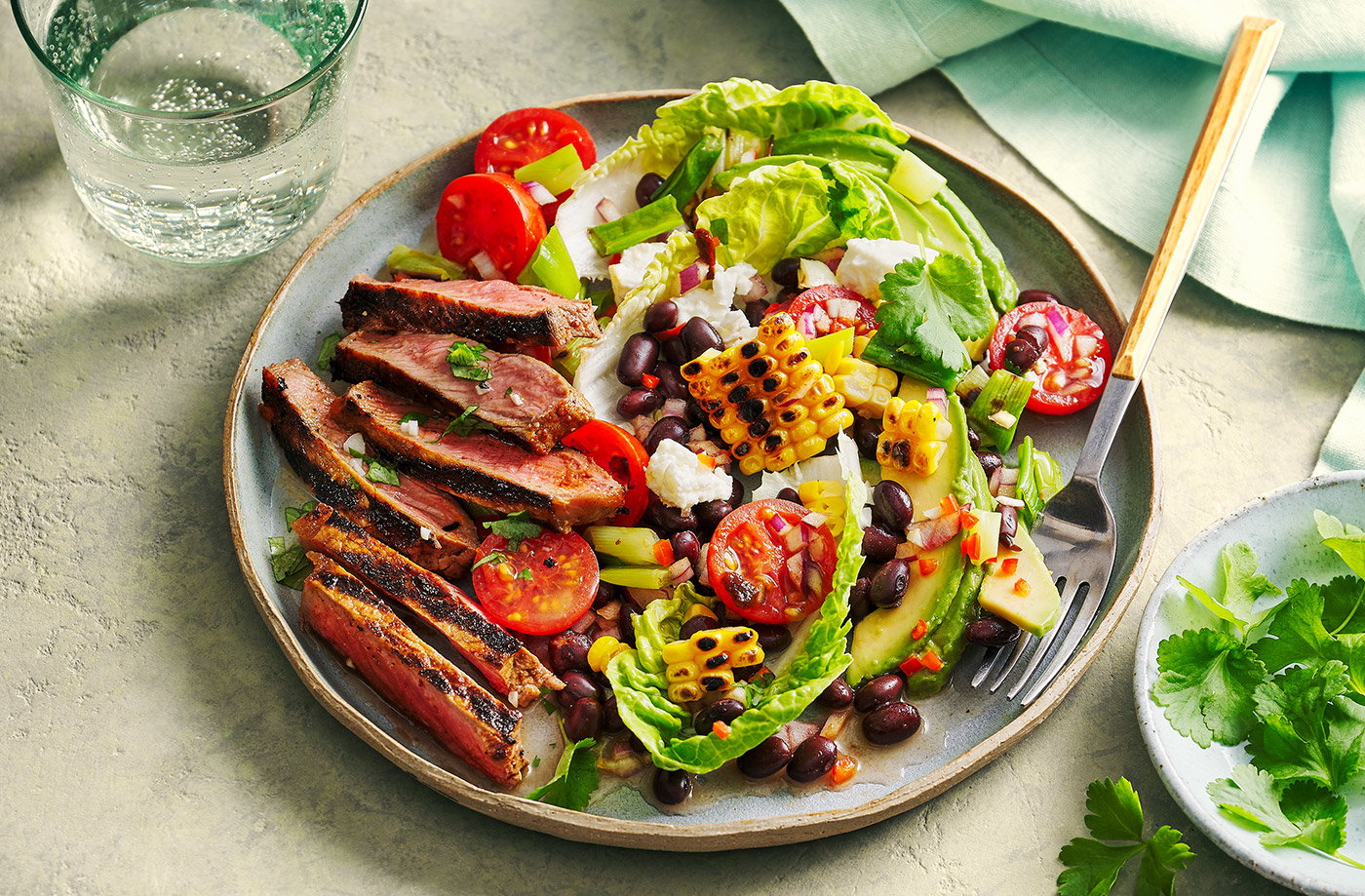 Smoky chipotle steak and charred corn salad