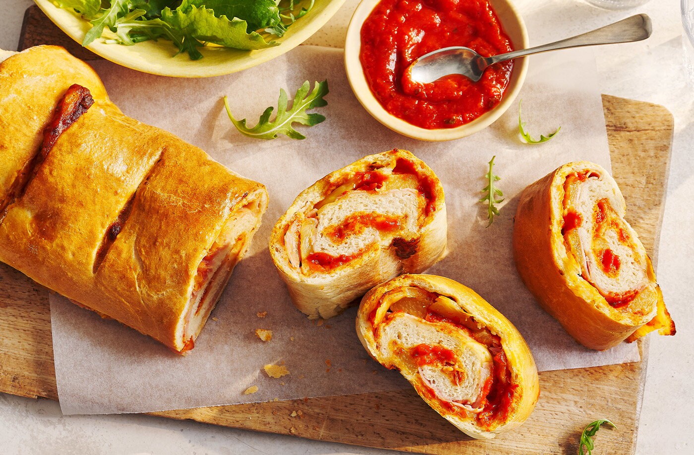 Ham and pineapple pizza roll