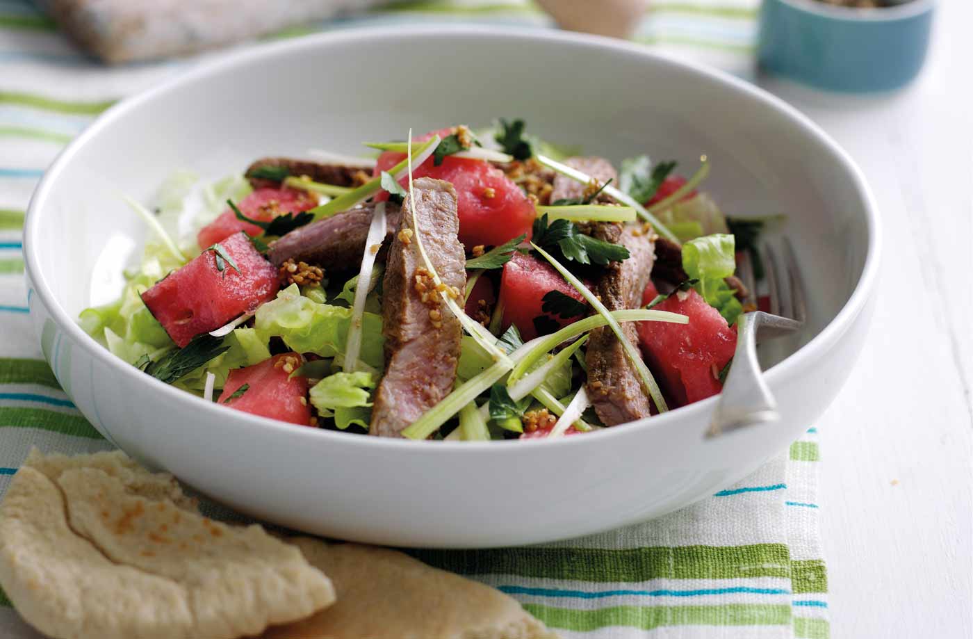 Sticky lamb, sesame and watermelon salad