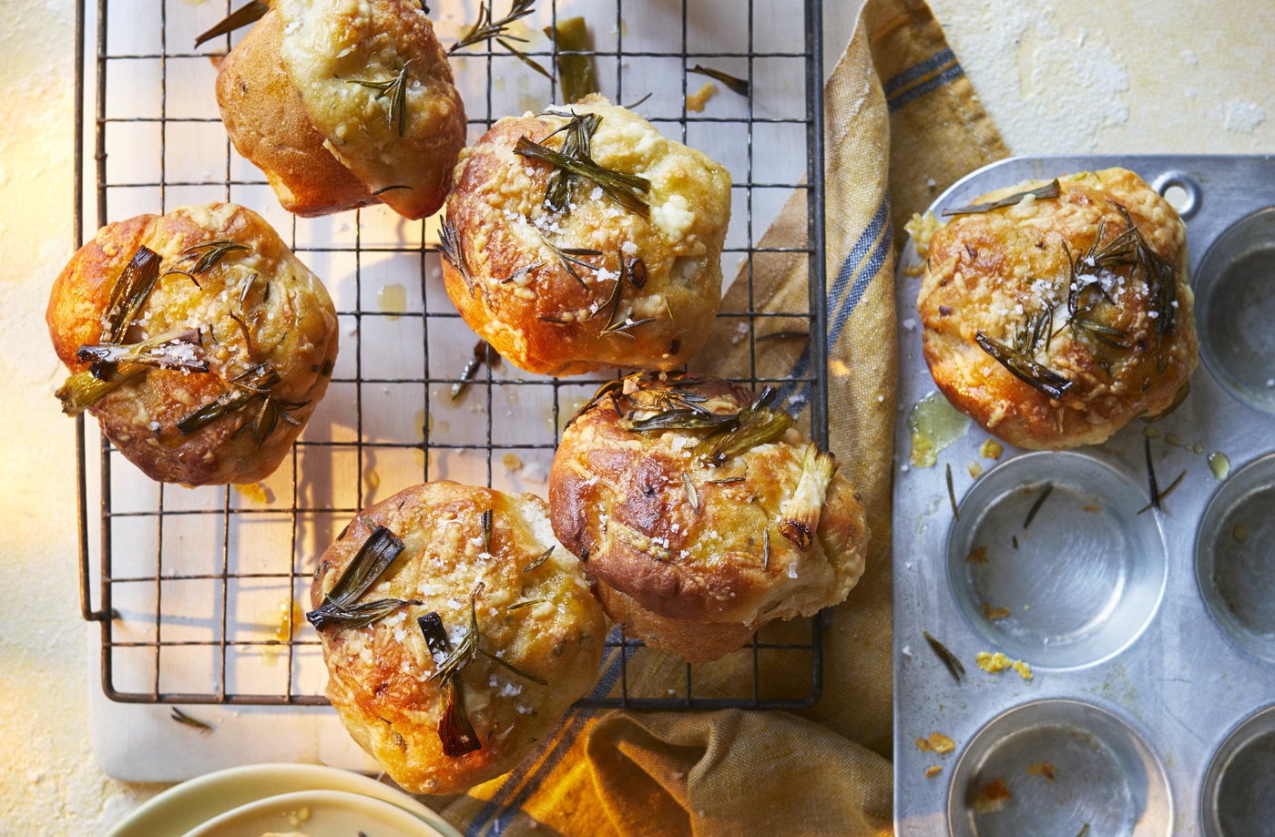 Cheese and spring onion focaccia muffins