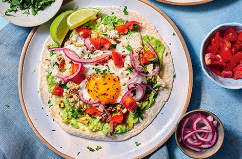 Smashed feta eggs breakfast tacos