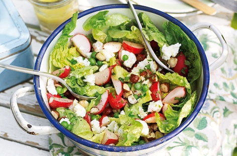 Image of "Little gem salad with radish, peas and goat's cheese"
