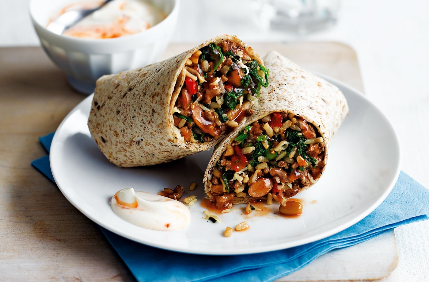 Beef and spinach burritos