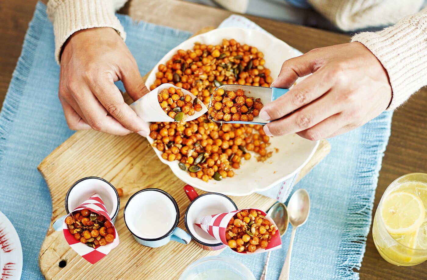 Spiced, honey-roast chickpeas and seeds