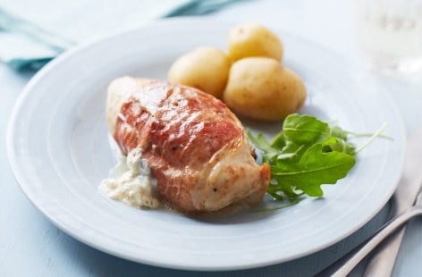Image of "Chicken breasts wrapped in prosciutto"