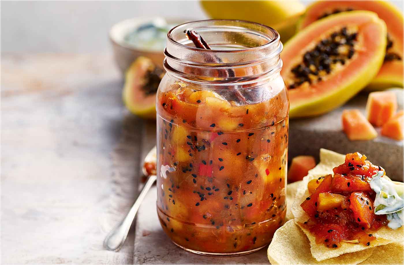 Papaya and mango chutney