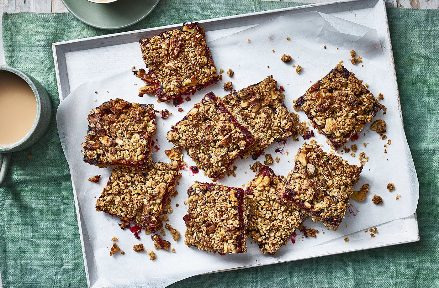Healthy berry crumble flapjacks