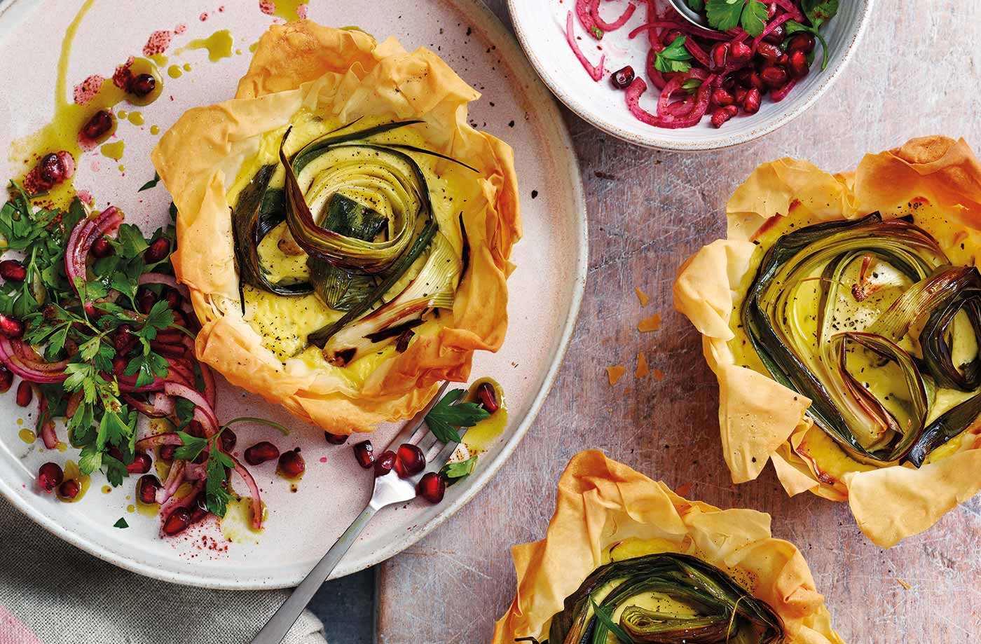 Charred leek and goat's cheese tartlets