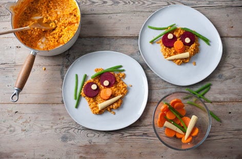 Image of "Andrew MacKenzie's tomato and vegetable risotto faces "