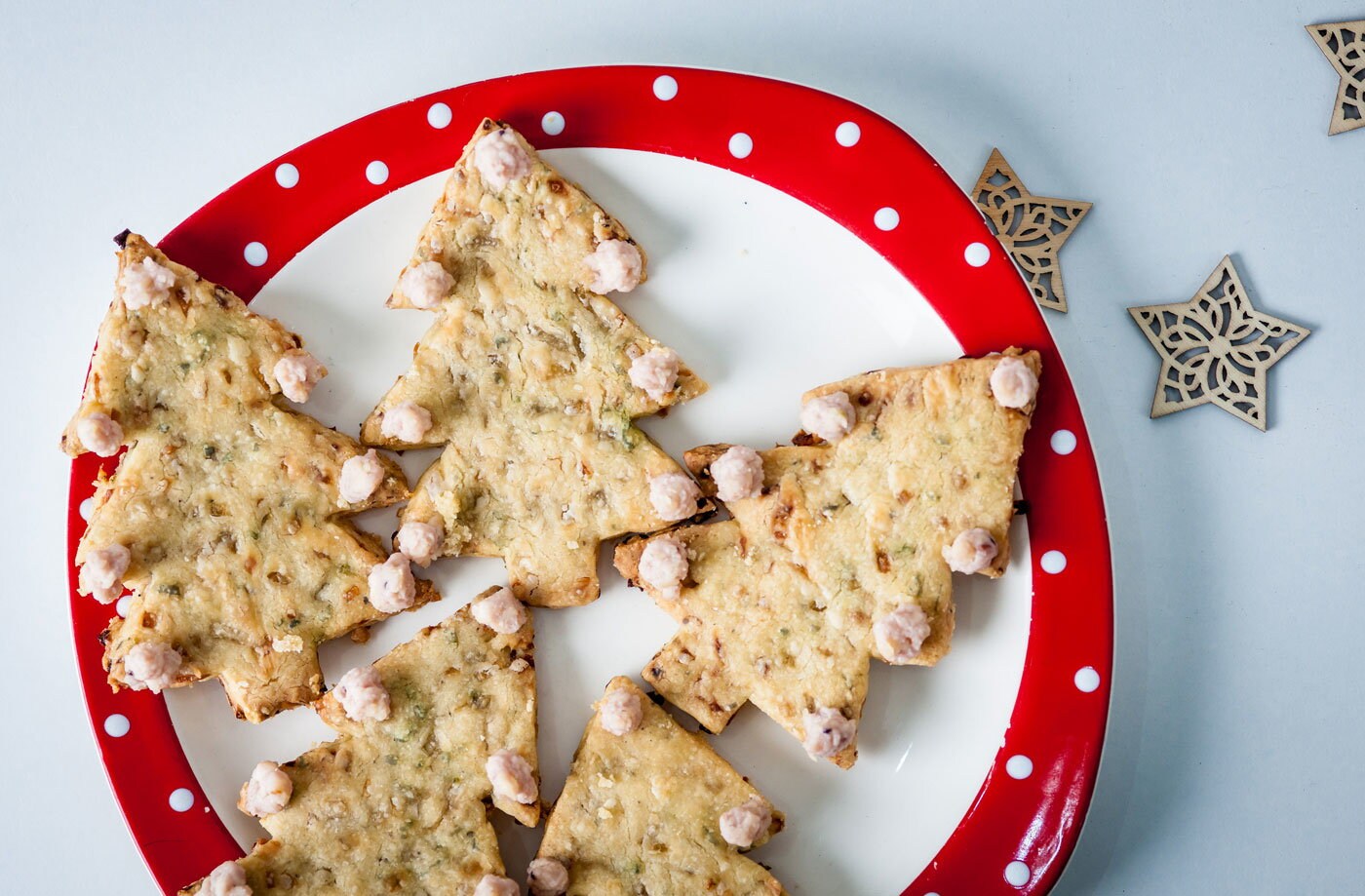 Alyn Williams' sage and onion Christmas tree shortbread with cheddar and cranberry baubles