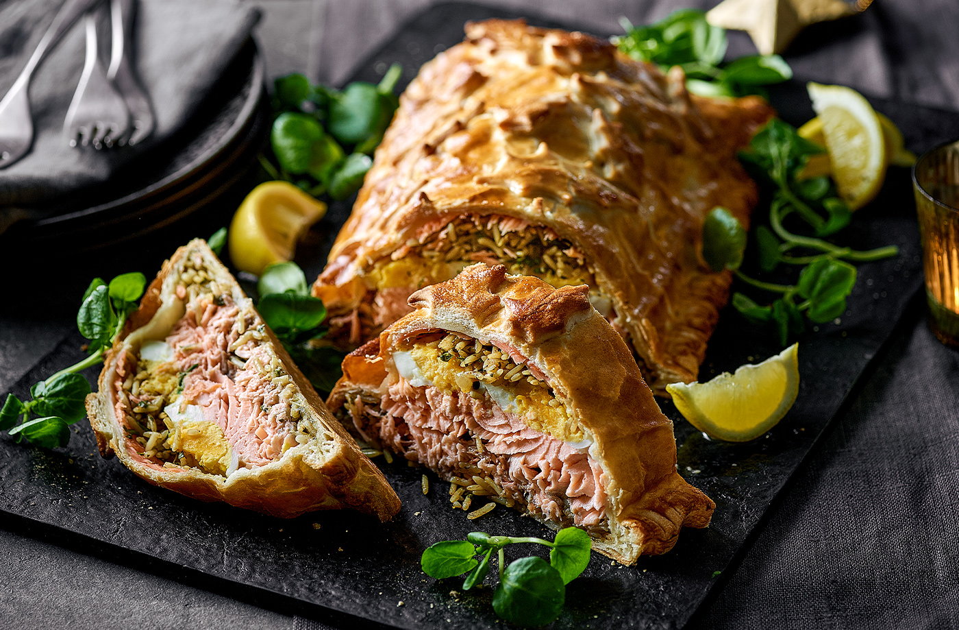 Salmon kedgeree pie