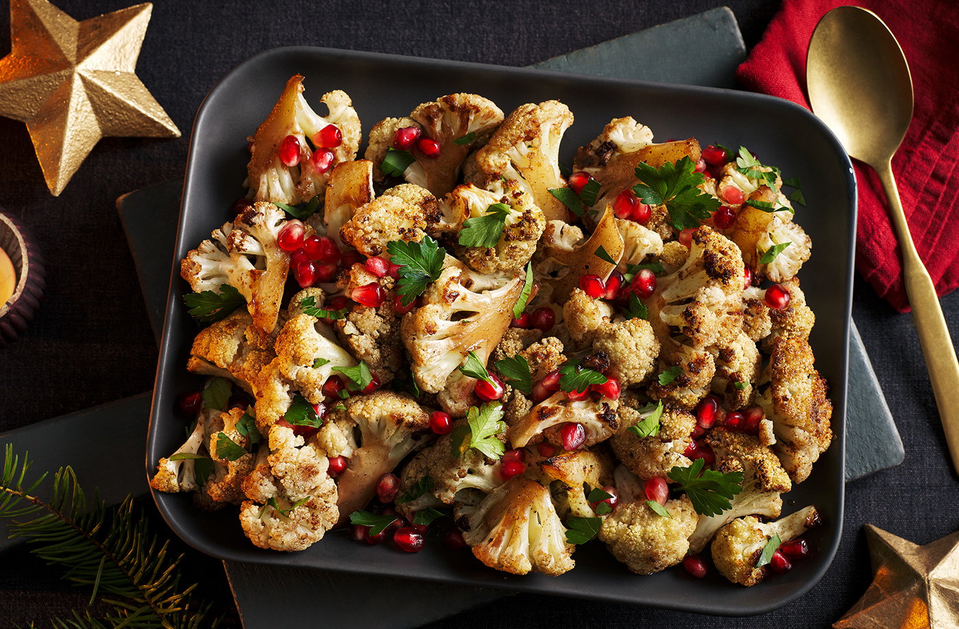 Roasted cauliflower with pomegranate and honey glaze