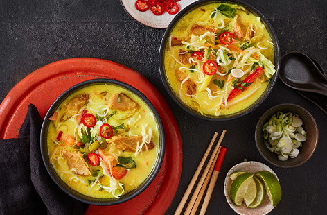 Image of "Laksa-inspired vegan 'chicken' noodle soup"
