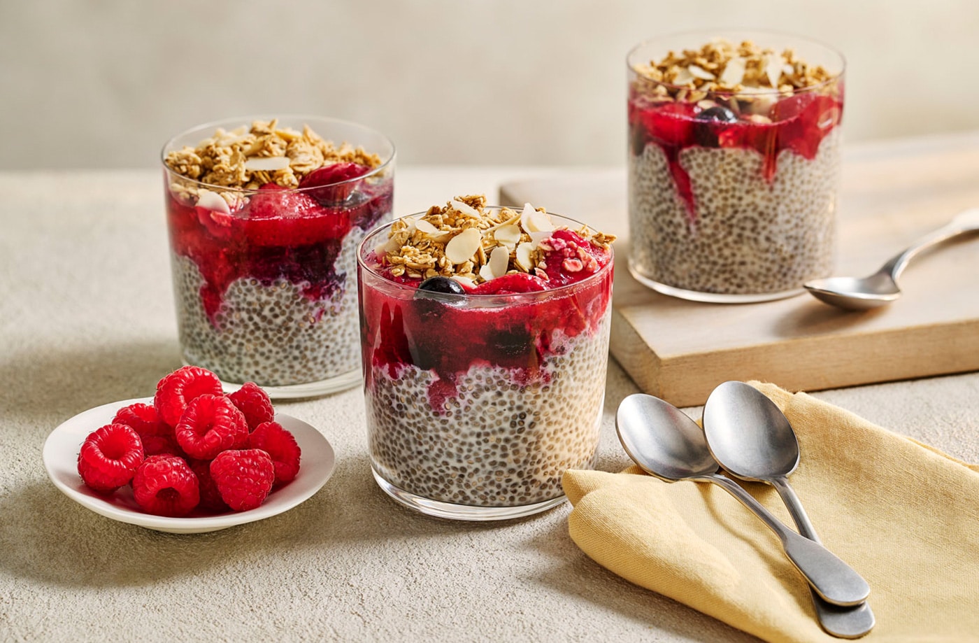 Chia pudding with berry compote