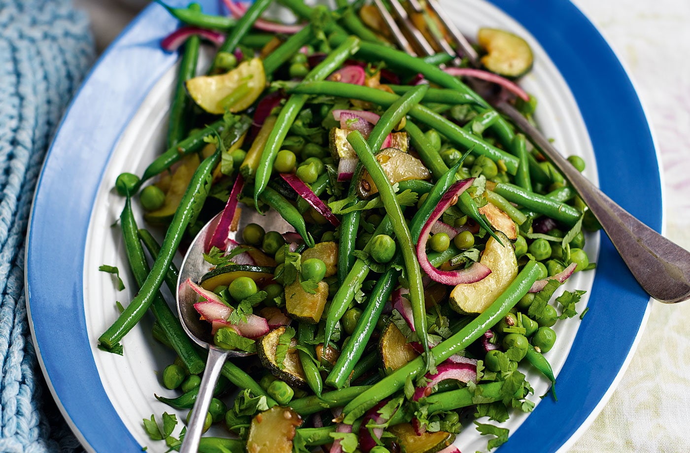 Green bean, courgette and pea tumble