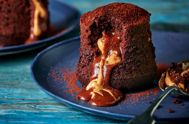 Chocolate and peanut butter fondant cakes