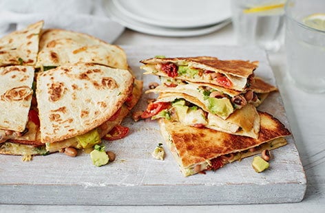 Image of "Avocado, black bean and sundried tomato quesadillas"