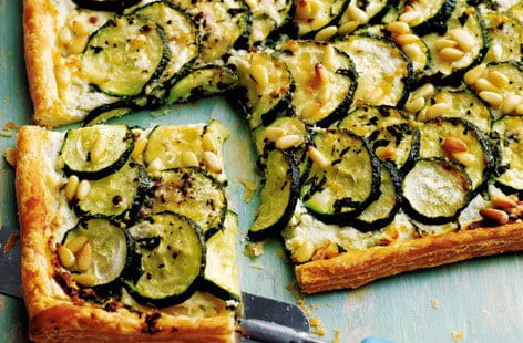 Image of "Courgette, basil and ricotta tart with pine nuts"