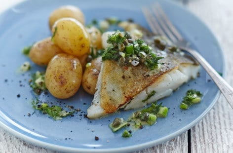 Pan fried cod with potato salad