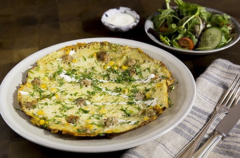 Image of "Dutch pancakes with sausages and sweetcorn"