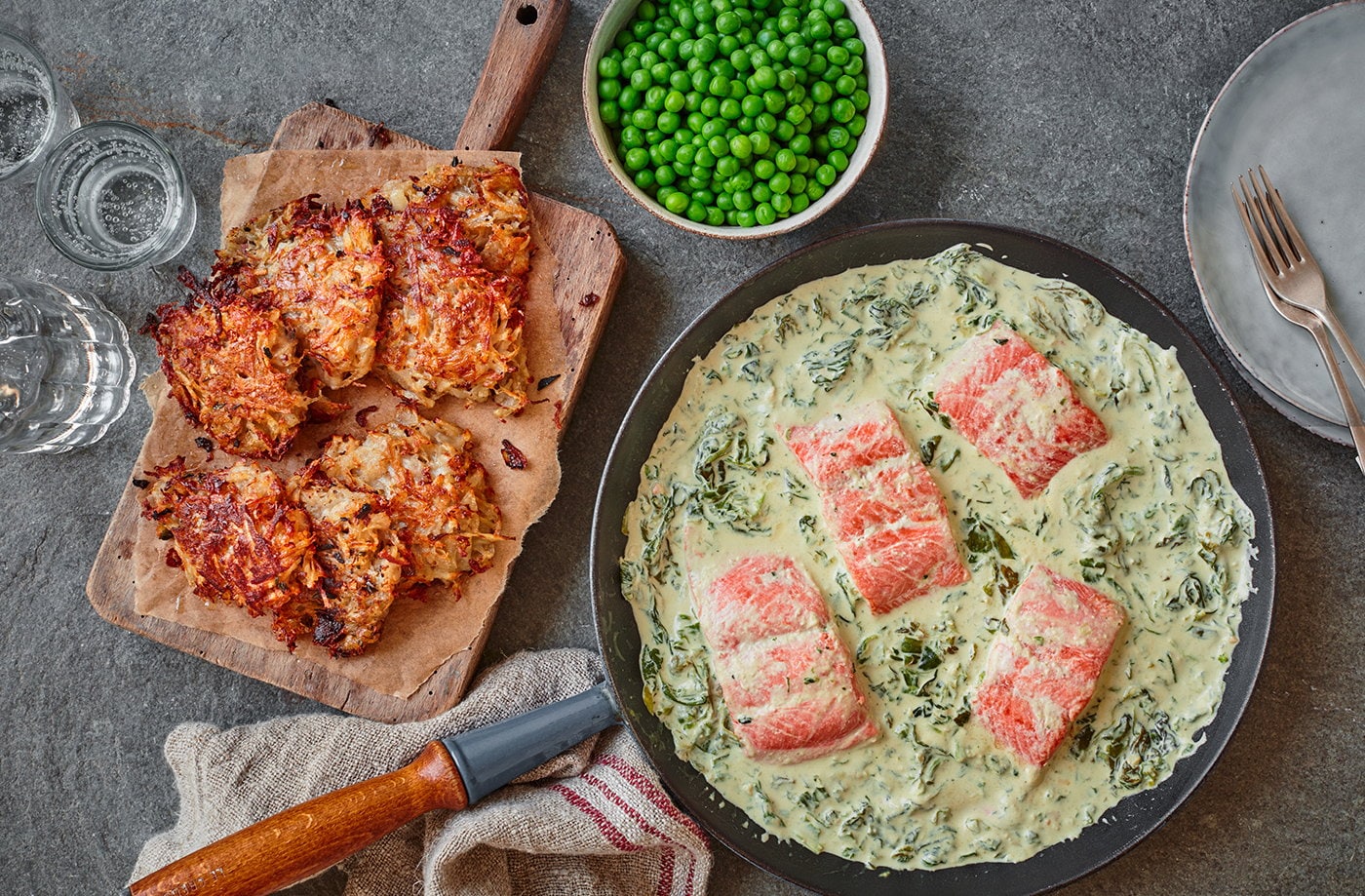 Creamy mustard salmon with potato rosti