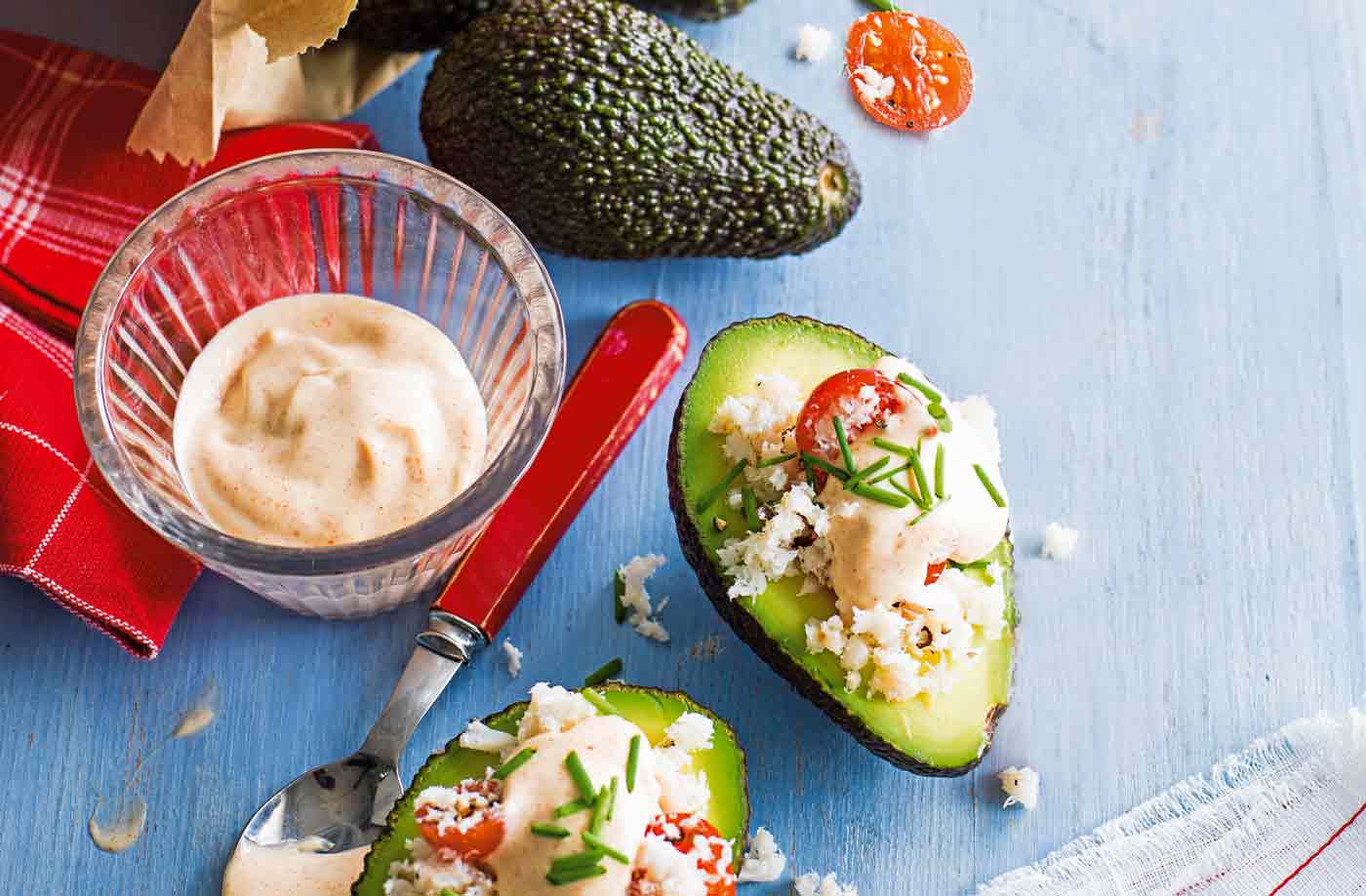 Avocado stuffed with crab and paprika mayonnaise