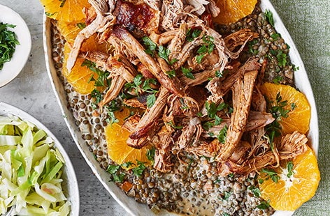 Image of "Pulled pork with mustard lentils"