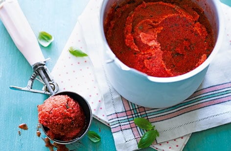 Image of "Vodka, strawberry and basil sorbet"