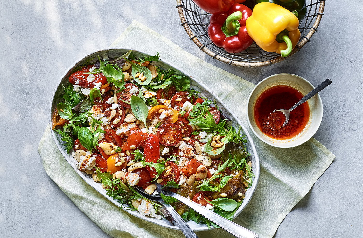 Roasted pepper and butter bean salad with harissa dressing
