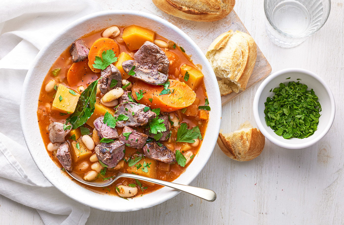 Root veg cassoulet with chicken livers