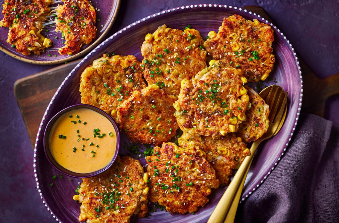Cheesy kimchi fritters