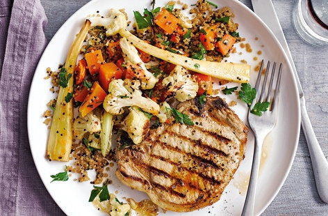 Image of "Pork chops with winter veg quinoa"