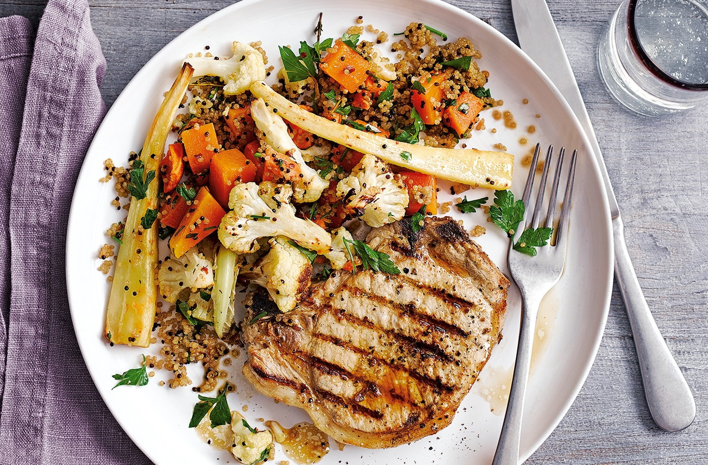 Pork chops with winter veg quinoa