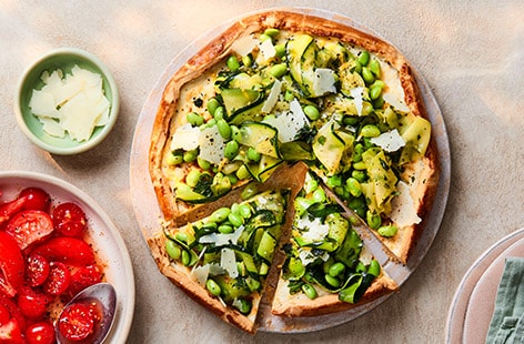 Image of "Courgette, soya bean and ricotta galette"