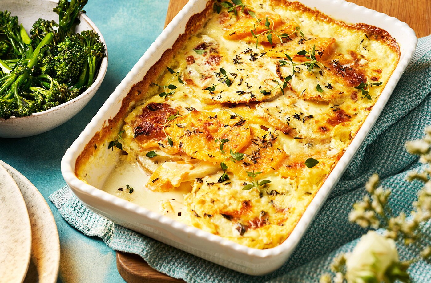 Cheesy celeriac and squash gratin