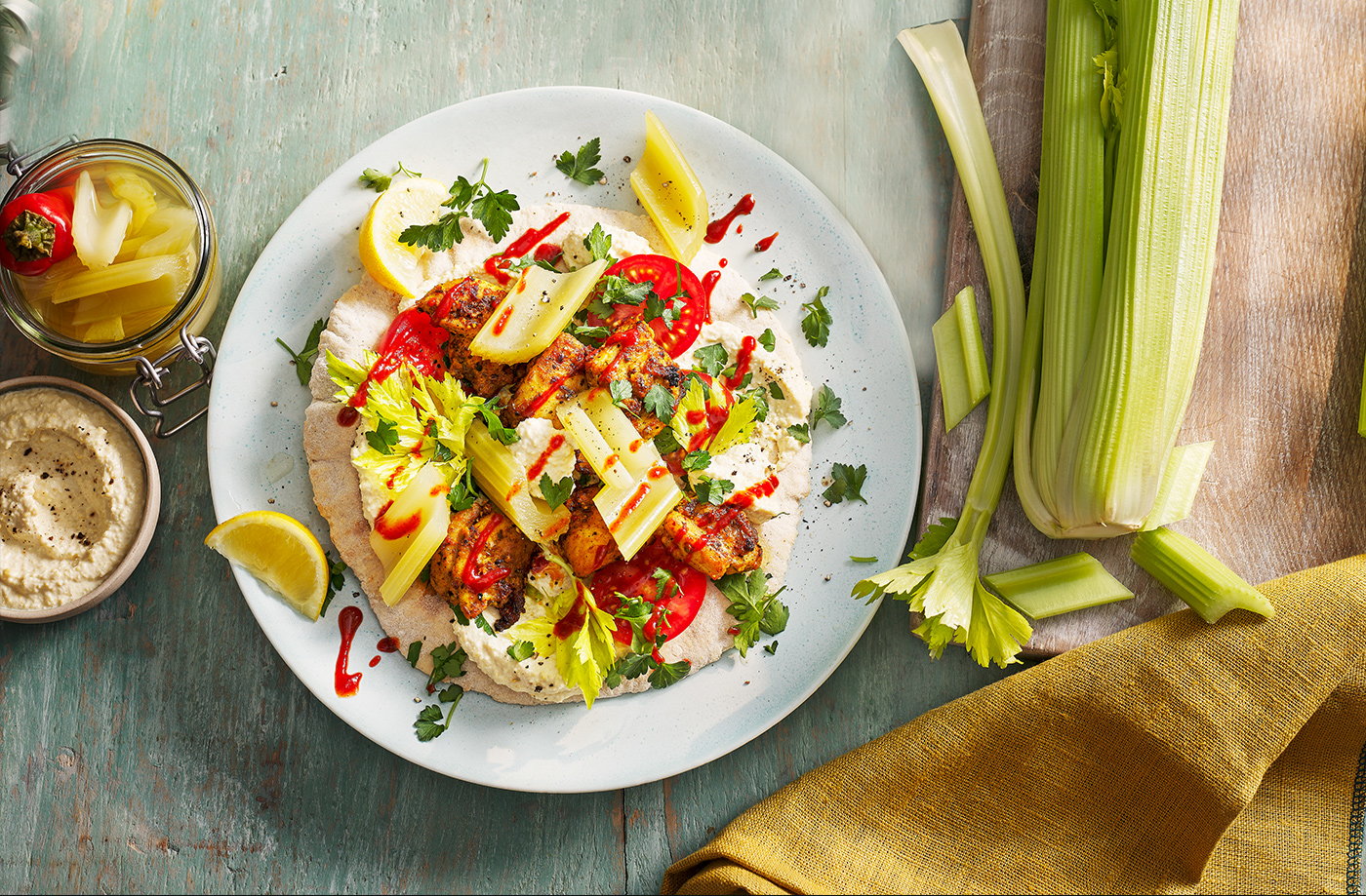 Shawarma-style chicken with pickled celery