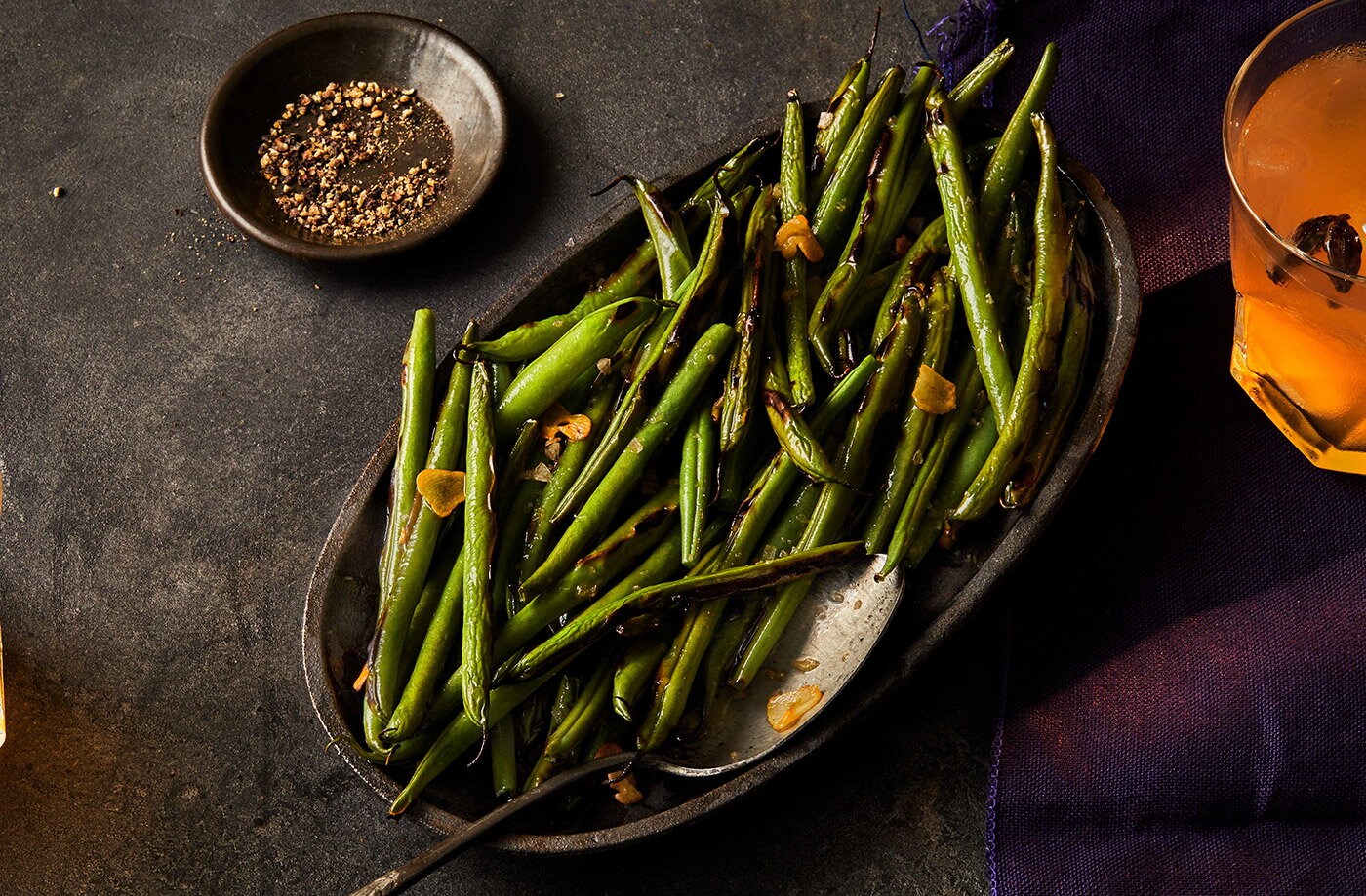 Charred garlicky green beans