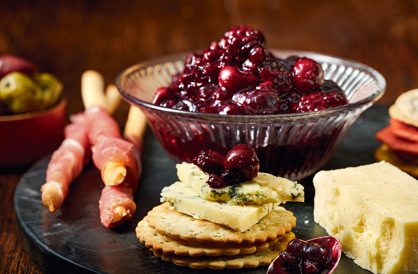 Black Forest and sloe gin compote
