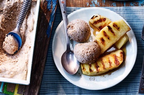Image of "Griddled pineapple with smoked bread and banana ice cream"