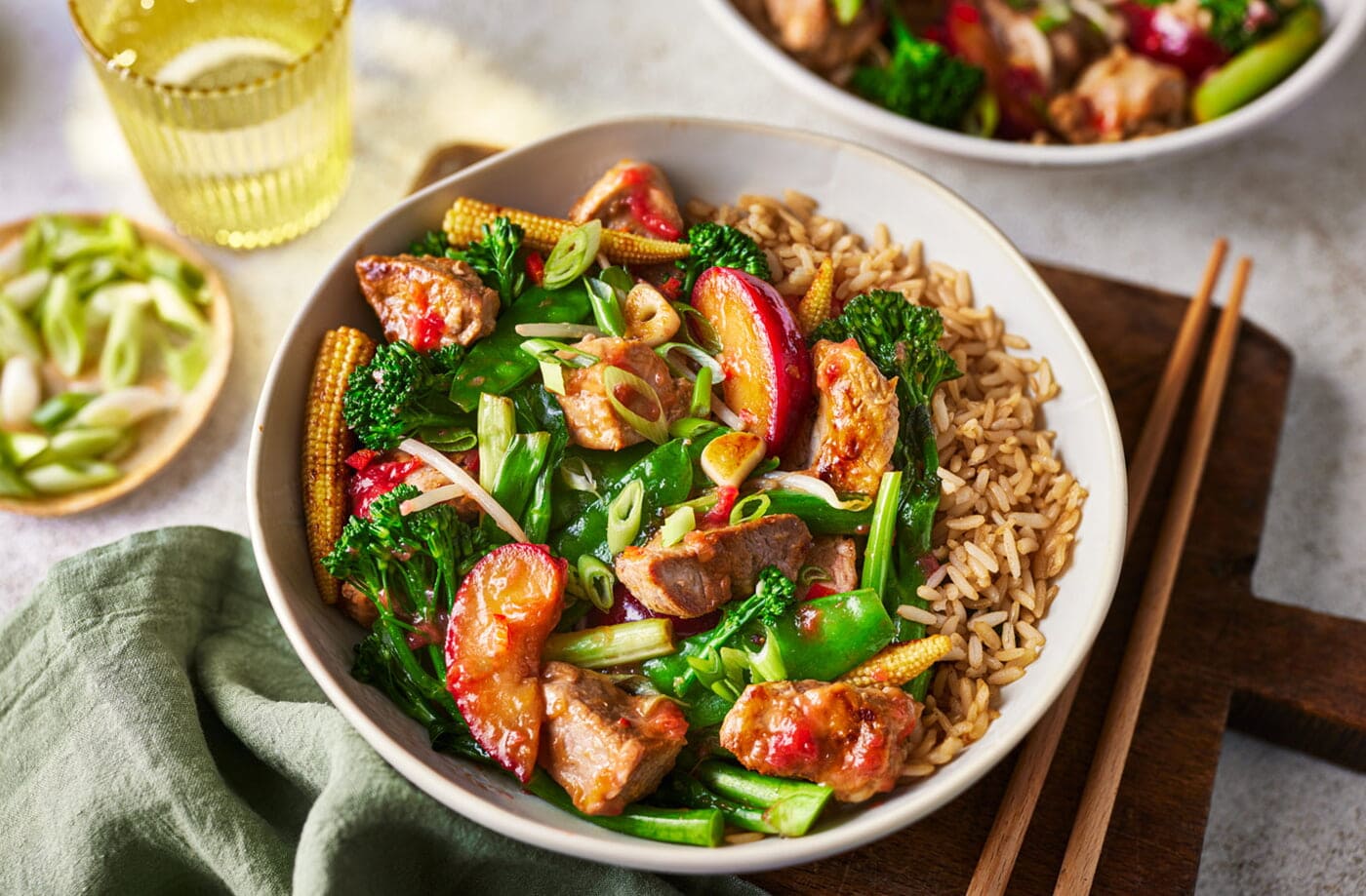 Chinese plum pork stir-fry