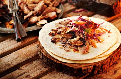 Image of "Sticky maple and mustard pulled pork wraps"