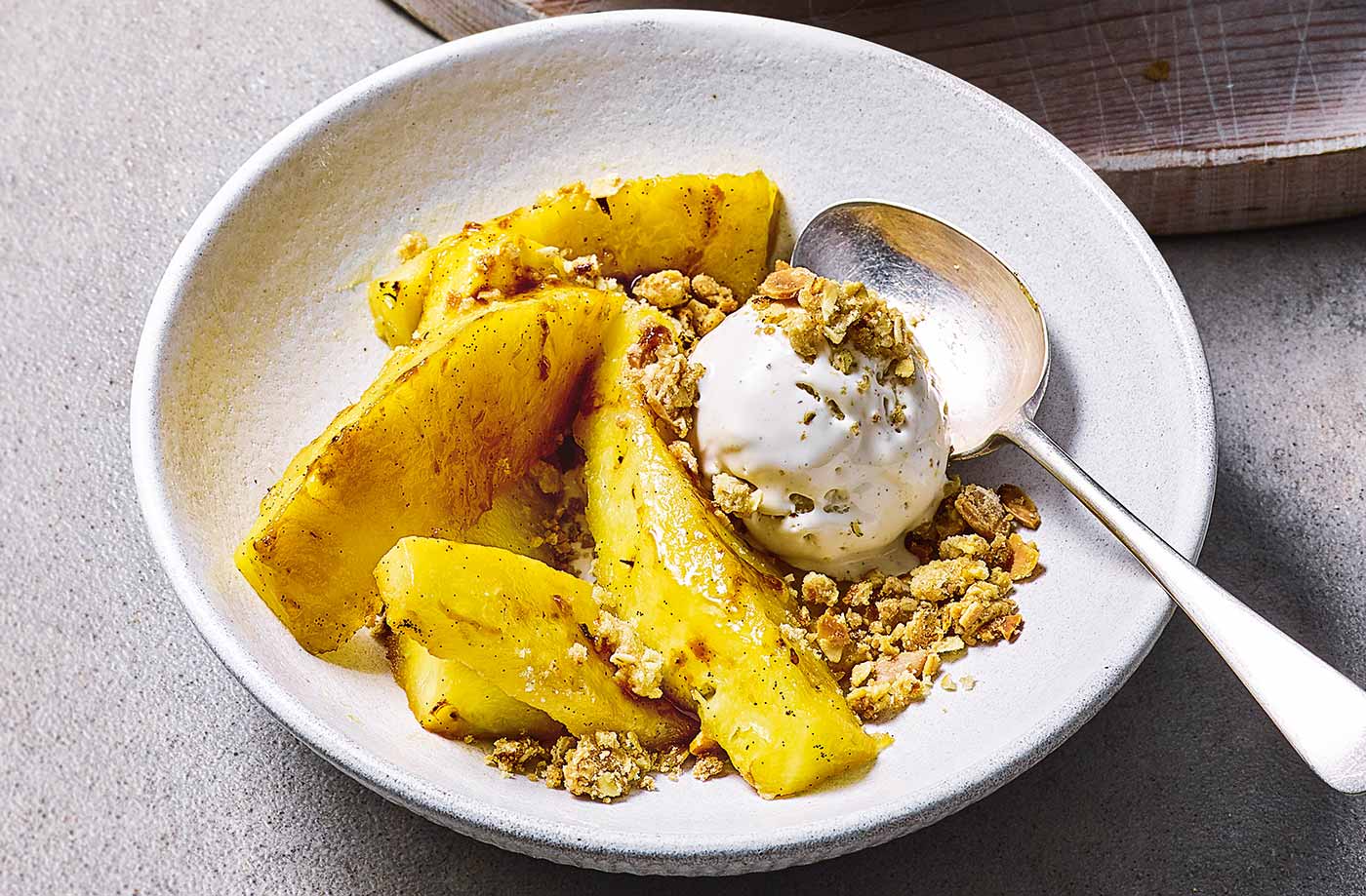 Roasted pineapple and almond crumble