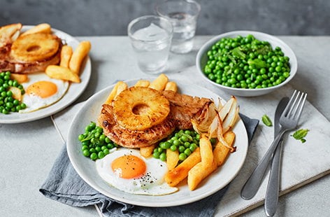 Image of "Pork, egg and chips"