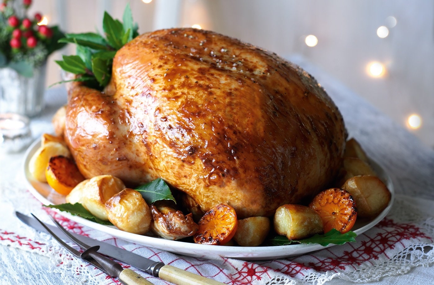 Roast turkey with date, pancetta and rye bread stuffing