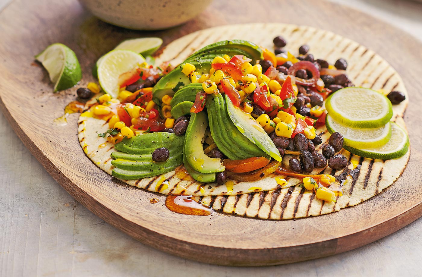Vegan fajitas with charred corn salsa