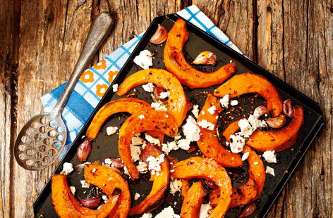 Image of "Roasted pumpkin wedges with feta and thyme"