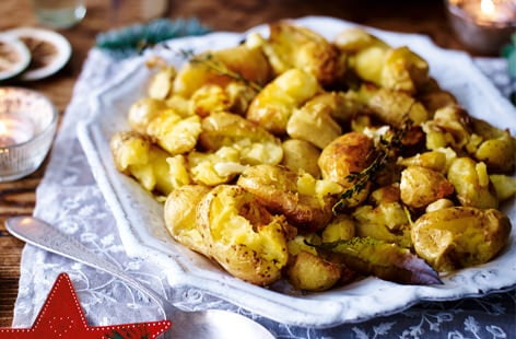 Image of "Smashed potatoes with thyme and bay"