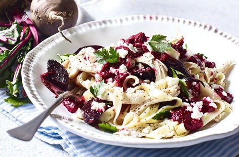 Image of "Chicken and beetroot 'pesto’ pasta"